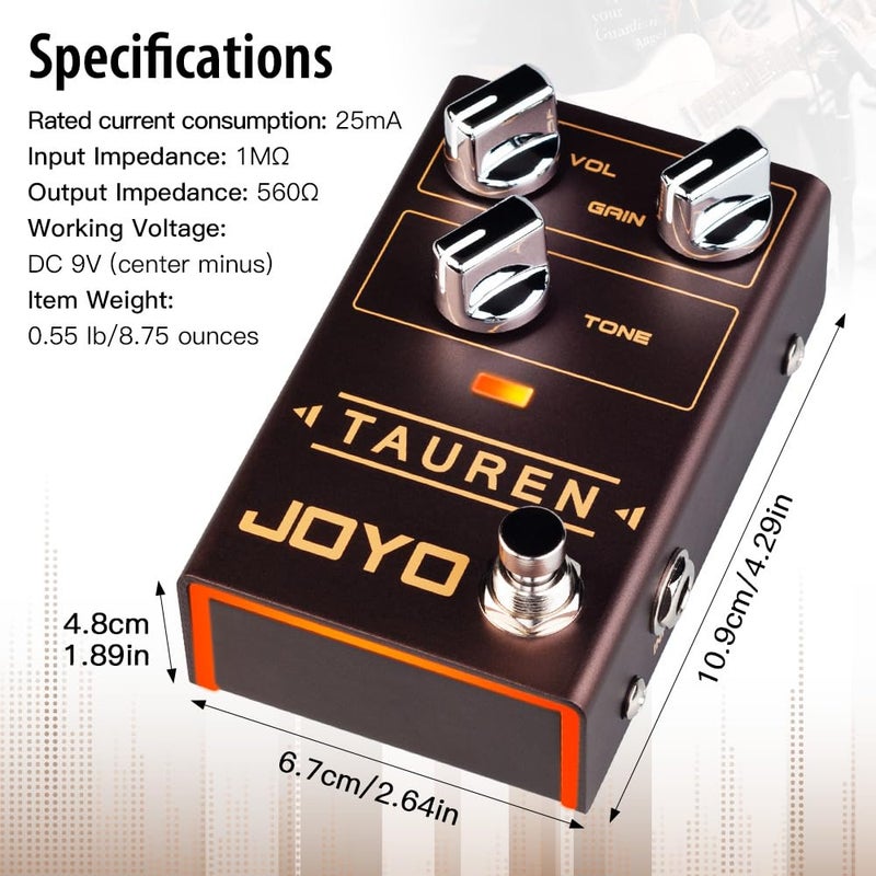 JOYO Overdrive Distortion Pedal R Series High Gain OD Clean Boost to Dist for Electric Guitar Effect (Tauren R-01) - Image 5